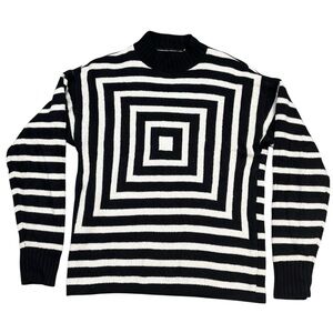 Levi’s Black & White Retro Look Concentric Square Geometric 99% Wool Sweater M